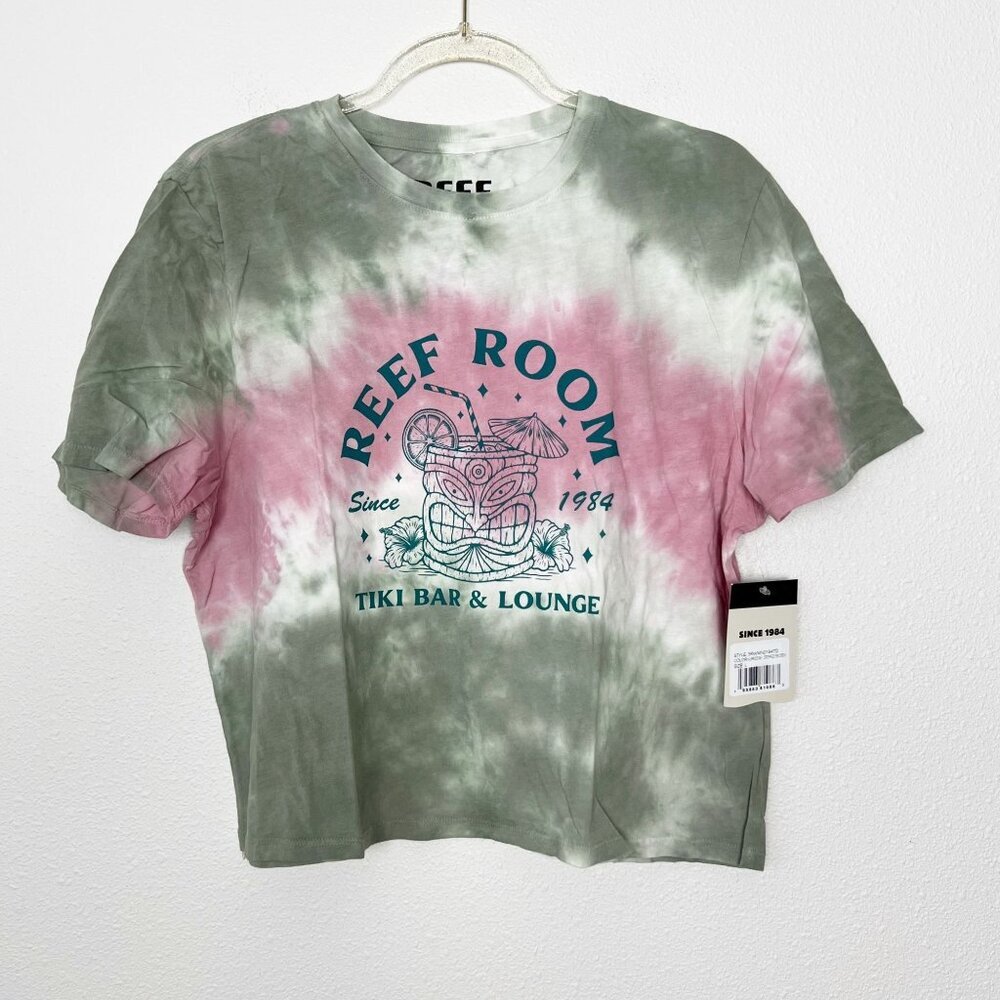 Reef Womens Large Tie Dye Tiki Hurricane Cropped Short Sleeve Crew Tee T-Shirt